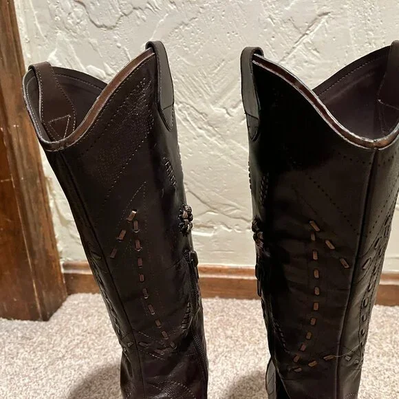 BCBG Leather Cowboy Boots Size 7 - Picture 6 of 16